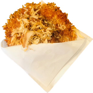 だし醤油羽根つき焼きおにぎり~煮干しの削り節がけ~